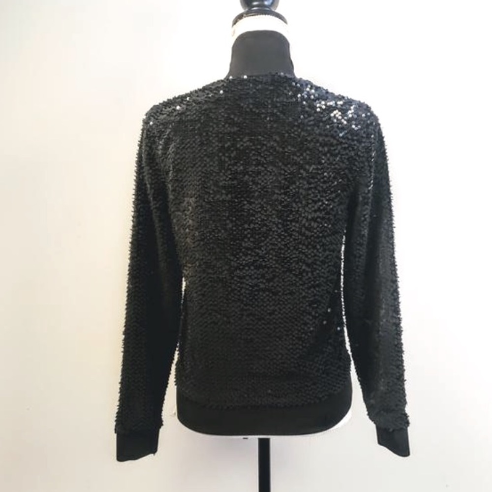 TROUVE Black ALL OVER SEQUINS Bomber Jacket Zipper M